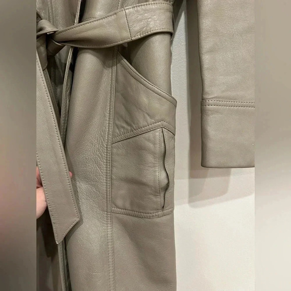 VTG AMBE GENUINE LEATHER BELTED STATEMENT TRENCH COAT S/M - Picture 5 of 11